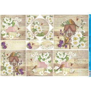 Litoarte Papel Decoupage Margaridas E Flores Brancas Fundo De Madeira 49x34,3