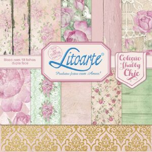 Litoarte Bloco Scrapbook Decor 30x30 Shabby Chic Rosas