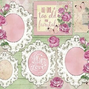 Litoarte Bloco Scrapbook Decor 30x30 Shabby Chic Rosas
