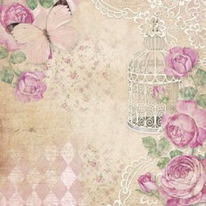 Litoarte Bloco Scrapbook Decor 30x30 Shabby Chic Rosas