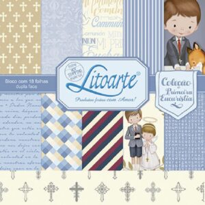 Litoarte Bloco Scrapbook Decor 30x30 Primeira Eucaristia Menino
