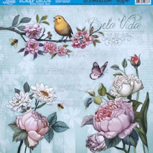 Litoarte Scrapbook Dupla Face Passaro E Flores