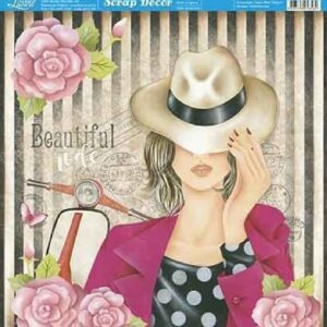 Litoarte Scrapbook Dupla Face Dama De Chapeu E Rosas