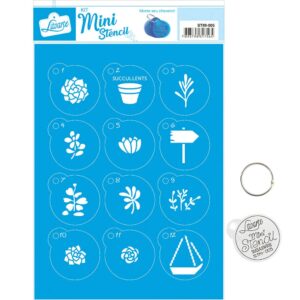 Litoarte Stencil 4,5x4,5 Kit Mini Stencil Suculentas