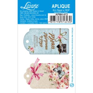 Litoarte Aplique Em Papel E Mdf 2 Un - Borboleta E Flores