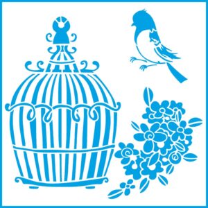 Litoarte Stencil 20x20 - Gaiola E Passarinhos
