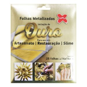 Pacote 25 Folhas Metalizadas Ouro 14x14
