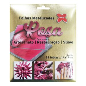 Pacote 25 Folhas Metalizadas Rosa 14x14