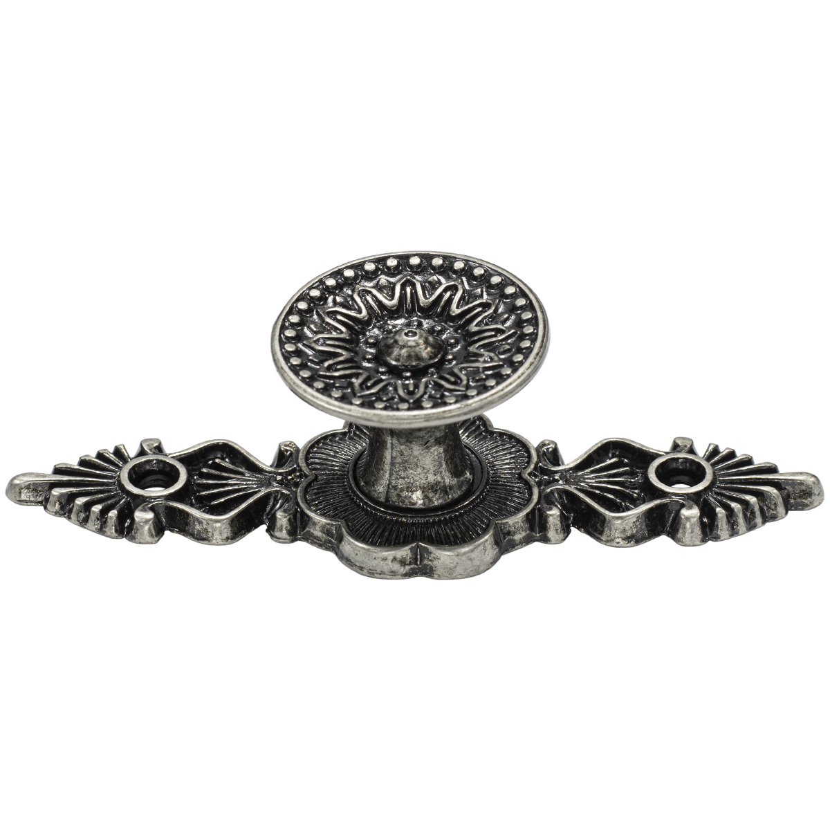 ambar-4584 Puxador Girassol Com Base Trabalhado Decorativo Prata Velho